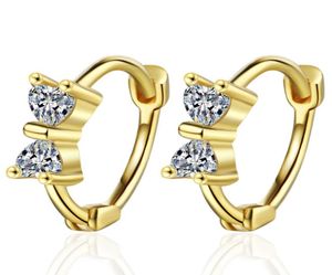 Hoop Huggie Small Fresh 925 Silver Earrings Inlaid With Diamonds And Bow Sweet Design For Girls Birthday GiftHoop3265790