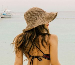 Лето Hoilday Floppy Strail Hat Women Ladies Wide Brim Hats пляж складная соломенная шляпа Sun Sun Gift7808990