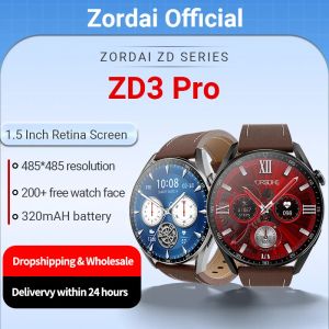 Watches Zordai ZD3 Pro Smartwatch för män 1.5 tum hela rundskärmen GPS NFC ECG AI Voice Assistant BT Ring IP68 Waterproof Smart Watch