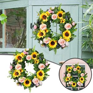 Decorative Flowers Spring And Summer Creative Simulation To Sunflower Flower Mall Door Decoration Rings Advent Wreath Metal