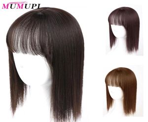 Syntetiska peruker mumupi kvinnor naturlig färg rak hår bang fransar toppstängningar hårnålar 1014 tum klipp i toupee hårstycken9909296