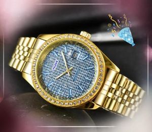 Hip Hop Iced Out Wristwatches Men's Women's quartz Movement clock Luxury three stiches designer president diamonds ring dot chain bracelet 24 hour calendar watches