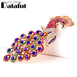 Keychains Lanyards Dalaful Gallant Full Crystal Peacock Key Chains Rings Holder Noble Purse Bag Buckle Pendant For Women Keyrings KeyChains K282 Y240417