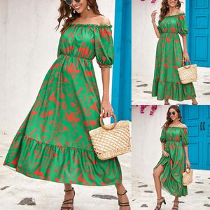 Womens Dress Summer Printed Off Shoulder Large Swing Clothing