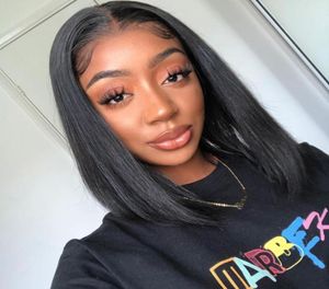 U Part Bob Wig Brazilian Straight Human Hair Wigs для Black Women Machine сделал 150 коротких Remy Non Lace3161976