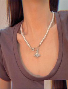 Pendant Necklaces 2022 New Product Flash Diamond Pearl Orbit Necklace Ladies Rhinestone Satellite Planet Gift High Quality Drop De7237795