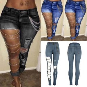 Frauen Jeans Hosen Chic Mode Frauen übertrieben gerissene Löcher mitten in der Tätigkeit für den täglichen Verschleiß