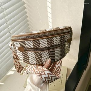 Midjepåsar Stylish Vertical Stripe Pu Leather Fanny Packs For Women Leisure Bag Female Pack Lady Wide Strap Crossbody Chest