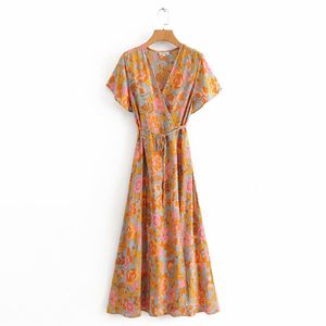 Now Style Womens Golden Camellia Short Sleeve Wrap Dress Large 8677