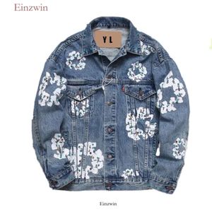 Denim Teers Hoodies Designer Jacket High Street Kapok Brand Jackets Flower Denim Wreath Black Washed Straight Jeans Denim Teers Jacket Denim Teaes Jacket 3567