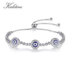 Mulheres Mal Eye Lucky Hamsa Genuíno 925 Sterling Silver Men Luxury Round Blue Eyes Cz Crystal Tennis Bracelet Kltb0142451754