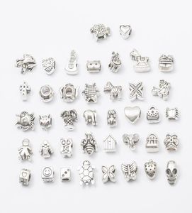 Mix Metals 40 Style Antique Silver Plated Alloy Big Hole Charms Spacer Beads fit bracelet DIY Jewelry Necklaces Pendants6436333