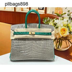 Designer Handmade 7a Handbag Bikns Genuine Leather grey patchwork green high gloss crocodile skin womens with 25CMMN5G