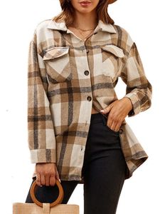 2024 RED 2024女性と黒のChaoyang Plaid Flannel Shirt、女性のヨーロッパサイズのラペルルーズ格子縞のシャツファッション2024ファッションファッションファッション