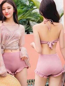 Women's Swimwear Puku Juzg Swimsuit Female Summer Bikini Set Three Piece Korean Spring Conservative Thin Cover Belly Sexy Split