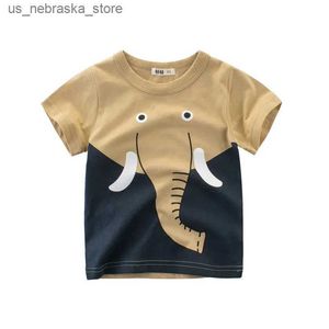 T-Shirts 2024 Sommer Elefantenabdruck T-Shirt für Jungen Mädchen Kinder Giraffe Löwe Baumwolltops Kinder Baby Kleinkind Kurzarm Cartoon Tee 10y Q240418