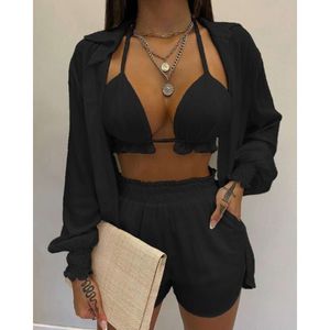 Designer women's clothing 2024 summer casual Womens Fashion Printing new sexy summer solid print 3-piece suit women for women Short sleeved shirt and shorts set O798