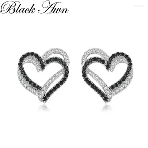 Hoop Earrings Black Awn 2024 Romantic Silver Color Jewelry Natural Heart Party Stud For Women Bijoux I155