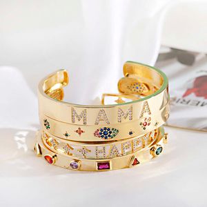 Zircon Crystal Hollow Gold Color Bangle Armband för Women Classic Star Evil Eye Armelets Rhinestone Mors dag gåva