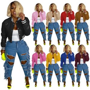 Letterman Bomber Cropped Pu Leder Varsity Jacke dehnbar leere Langarmknopfmantel Herbst- und Wintermäntel Damenjacken 240409