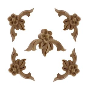 RunBazef Rose Flower Carving Natural Wood -applikationer för möbler skåp omålade trälister Decal Dekorativ figur C027966727