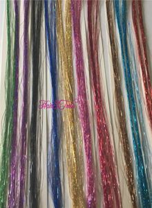 11 pacotes de 60 fios por lote 11 opções de cores Bling Rainbow Silk Hair Tinsel Extentntion1836081