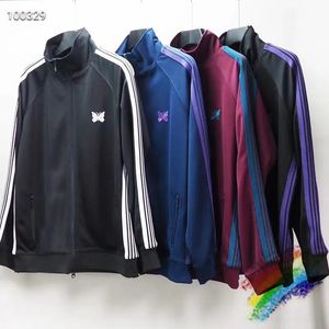 FW Needles Awge Jackets Men Women 1 1 Top Version Butterfly Brodery Awge Jacket Stripes Needles Coats 240408