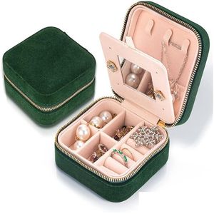 Jewelry Boxes Veet Travel Box Packaging Display Organizer Zipper Jewellery Case Wedding Gift With Mirror Drop Delivery Packin Dhgarden Dhs3W