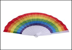 Party Favor Event Supplies Festive Home Garden Folding Rainbow Fan Printing Crafts Festival Decoration Plastic Hand Hold Dance Fan2032927