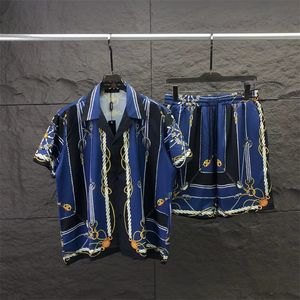 남성용 트랙복 남성 하와이 해변 세트 남성과 여성을위한 휴가 셔츠 색상 차단 인쇄 반바지 세트 B9