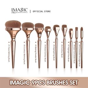 Imagic 9pcs Makeup Pędzers Zestaw podkładu Zachowca do powiek Blush proszek miękki nylon mieszanie twarzy oko kosmetyczne narzędzie piękności 240418