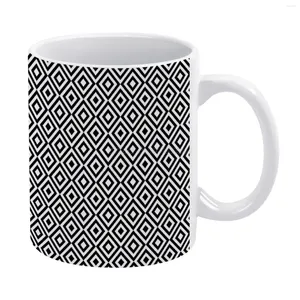 Mugs Black & White Geometric Diamond Pattern Mug Coffee 330ml Ceramic Home Milk Tea Cups And Travel Gift For Friends B