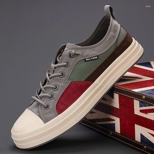 Casual Shoes Spring Fashion Patchwork Męski wulkanizowany sneaker Niski, koronkowy płótno Canvas Man Wygodny płaski deskorolka mężczyzna