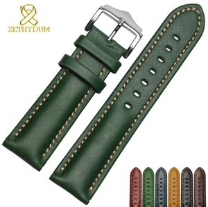 Bracelete de couro genuíno Faixa de relógio artesanal 18 mm 22mm Band Green Blue Color Wrist Watch Strap Wristwatches Whole Y1918557452