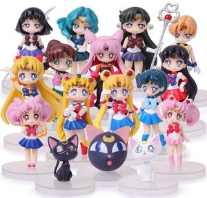 16pcslot anime Sailor Moon Figures Q Versione Tsukino Usagi Sailor Mars Mercurio Giove Venus Saturno PVC Figura Toys1019747