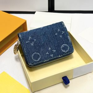 24SS Men's Women Luxury Designer Denim Zipper Purse Classic Interior Slot Pocket Women's Pass Pocket Travel Wallet Coin Wallet 11.5CM