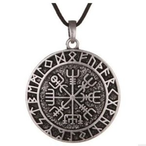 QQ7 Nordic Symbol Talisman Pendant Men Retro Nordic Viking Compass Double Necklace273R