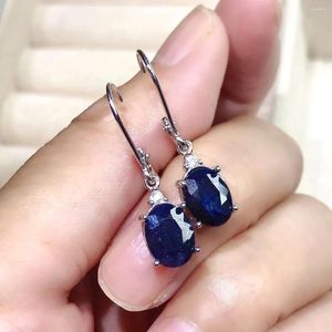 Dangle Earrings Natural Black Sapphire Drop For Party 7mm 9mm 925 Silver Jewelry Gift Woman