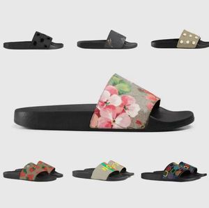 Designer glider tofflor män kvinnor designer sandaler blommor röd grön blå damm väska skor tryck bild sommar strand sandal kvalitet mode platt sko