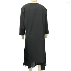 Lässige Kleider Frauen formelles Kleid Set Frauen eleganter Strass Rüsche Rüsche Maxi Schwarze Strickjacke ärmellose Hohlauslänge langer Mantel