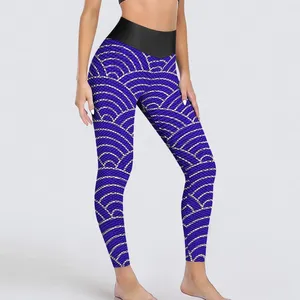 Leggings femminile giapponese seigaiha wave blu sexy blu fitness che corre pantaloni da yoga ad alto contenuto di sport sporci