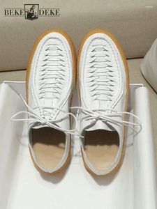 Casual Shoes Designer Business Leisure Mens äkta läder Sommar Summer Breattable Lace Up Oxfords Solid Color bekväm man