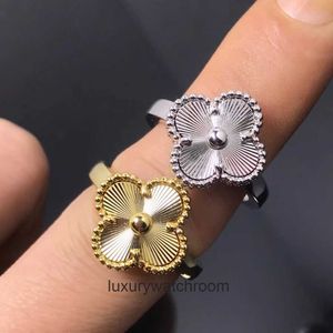 High End jewelry rings for vancleff womens Hot new laser lucky grass ring for womens fashion versatility light luxury color protection Original 1:1 With Real Logo