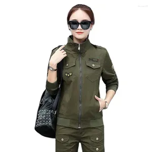 Damenjacken Frauen Militärarmee grüne Jacke mit Schulterhütten 2024 Damen Stickerei Womens Casual Cargo