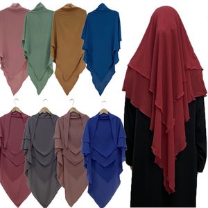 두 층 긴 khimar 여자 무슬림 히잡 라마단기도 의류 의복 의복 의복 eid hijabs 이슬람 넥타이 백 caftan niqab headdress clothing240403