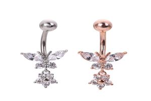 2020 Kvinnor Rose Goldsilver Color Piercing Navel Belly Button Body Jewelry Crystal Zircon Rhinestones Butterfly Body Ring Jewelry8305897