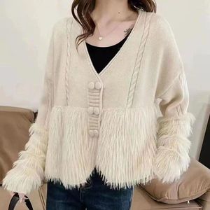 Women's Jackets Autumn V-neck Plush Patchwork Cardigan Coat