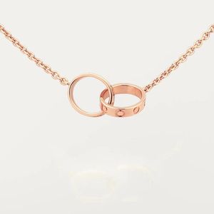 Double loop interlocking necklace Fashion designer love heart necklaces womens chain stainless steel diamond jewelry pendant gold sier necklace