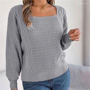 Damenpullover Discvry Winterpullover weiblich Mode lässig Solid Color Square Hals Twist Design Laternenhülle Strickpullover Bluse