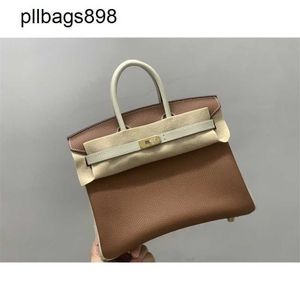 Designer Handmade 7a Handbag Bikns Genuine Leather Original Leather Handheld Womens Light Luxury Gold Brown with Milk White2JK1